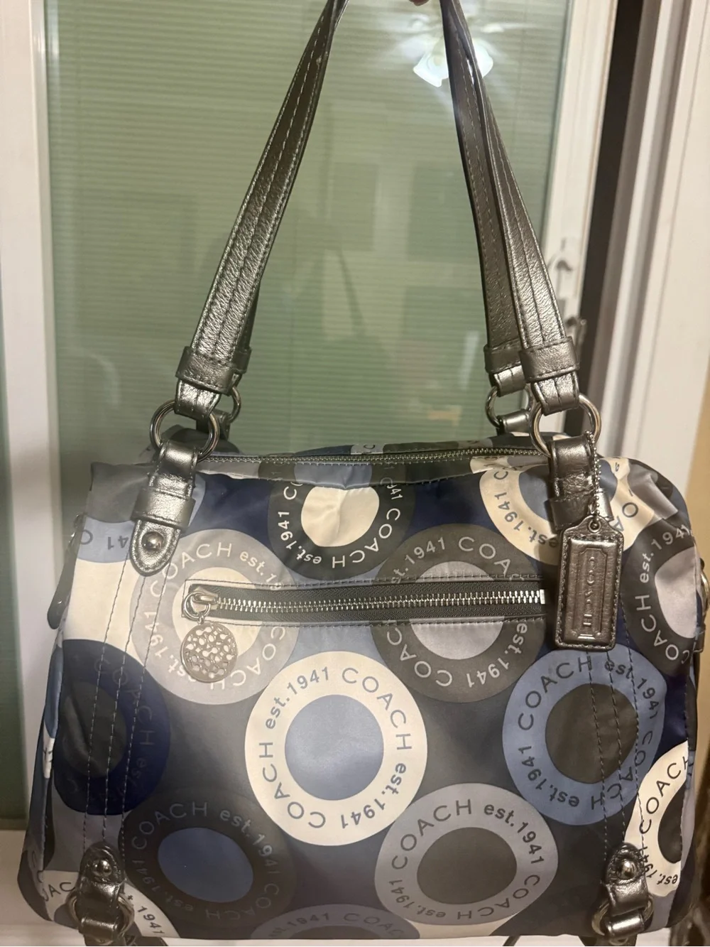 Coach Blue Gray Signature Circle Tote